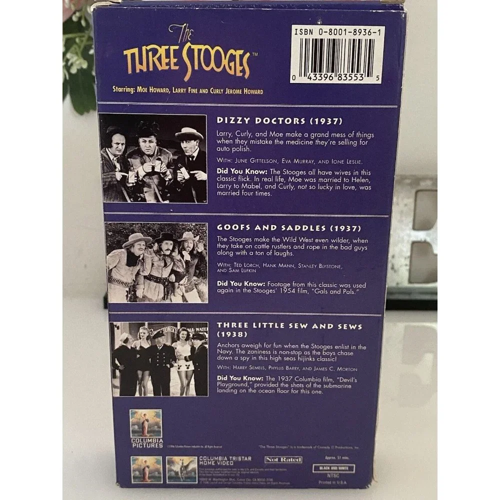 The Three Stooges Dizzy Doctors VHS Tape with 2 Other Movies 1996 Excellent Cond